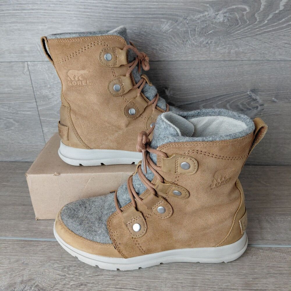 Sorel Brown Suede Felt Explorer Next Joan Waterproof Winter Boots Womens 7.5